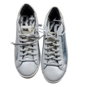 new P448 John sneakers with silver metallic croc-embossed design size 38 US 7.5